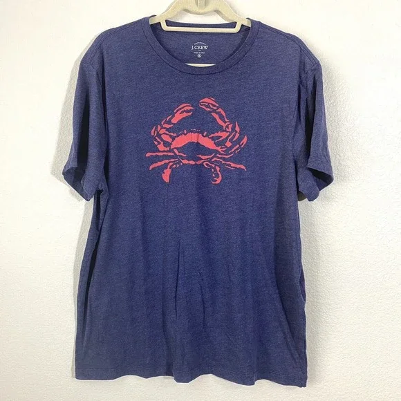 J.Crew Mens Shirt Size XL Blue Crab Print Short Sleeve - Picture 1 of 5